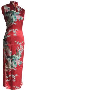 7Fairy Women's Red Wedding Peacock Chinese Dress Silky Long Keyhole