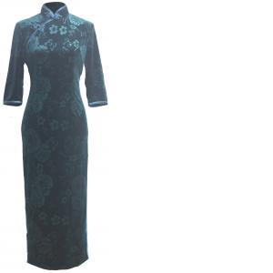 7Fairy Women's Navy Blue High Quality Chinese Prom Velvet Long Dress
