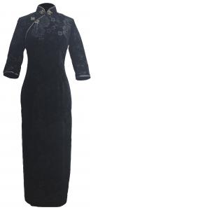 7Fairy Women's Black High Quality Chinese Evening Velvet Long Dress