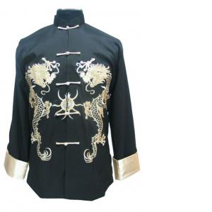 7Fairy Men's Black Silk Traditional Dragon Embroidered Chinese Gong Fu Jacket Long Sleeve