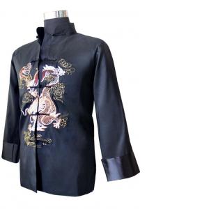 7Fairy Men's Silk Black mandarin Dragon Embroidered Chinese Martial Arts Jacket Long Sleeve