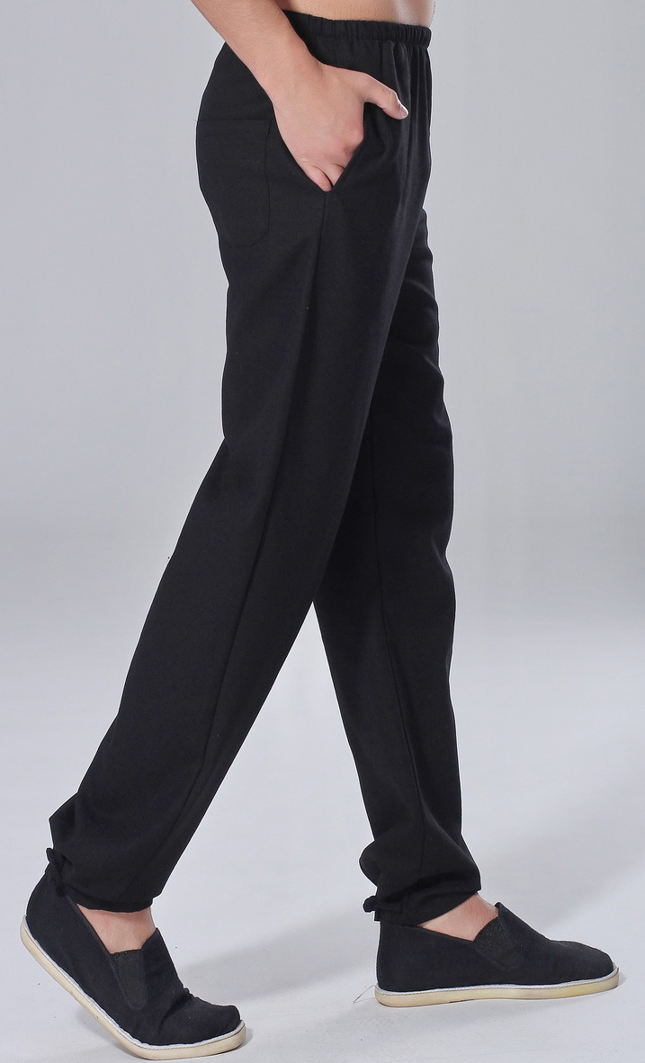 7Fairy Men's Black Cotton&Flax Casual Lucky Pockets Chinese Tai Chi Gung Fu Suits Short Sleeve